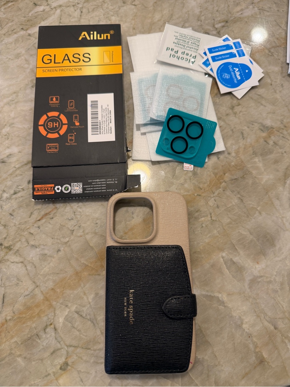 iPhone 14 Pro Accessory Bundle Kate Spade Two-Tone Wallet Case & Protectors